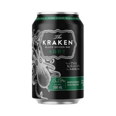 The Kraken Black Spiced Rum & Dry Cans 330ml - 24 Pack